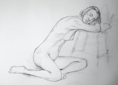 f nude resting against chair
